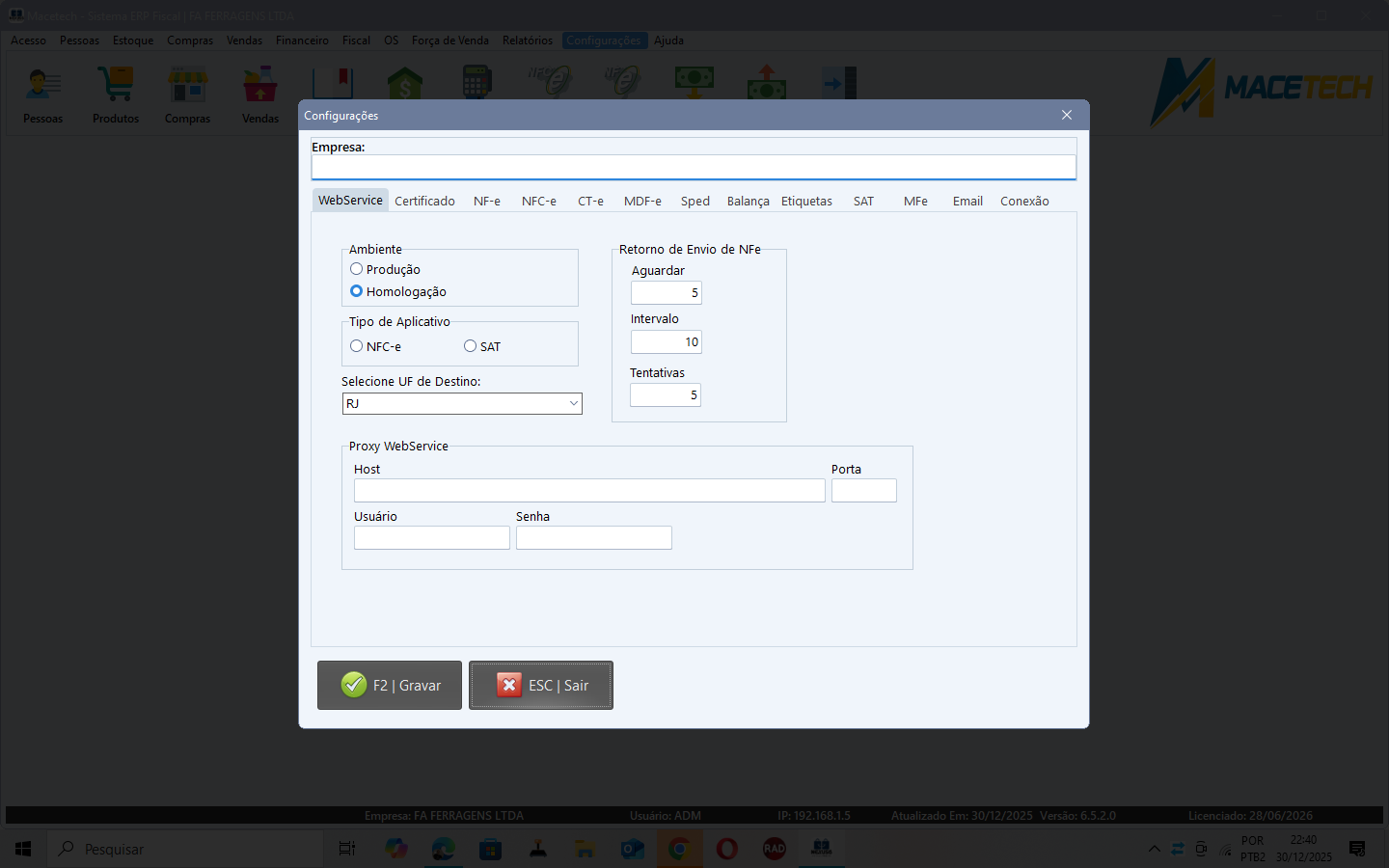 Configurações Fiscais